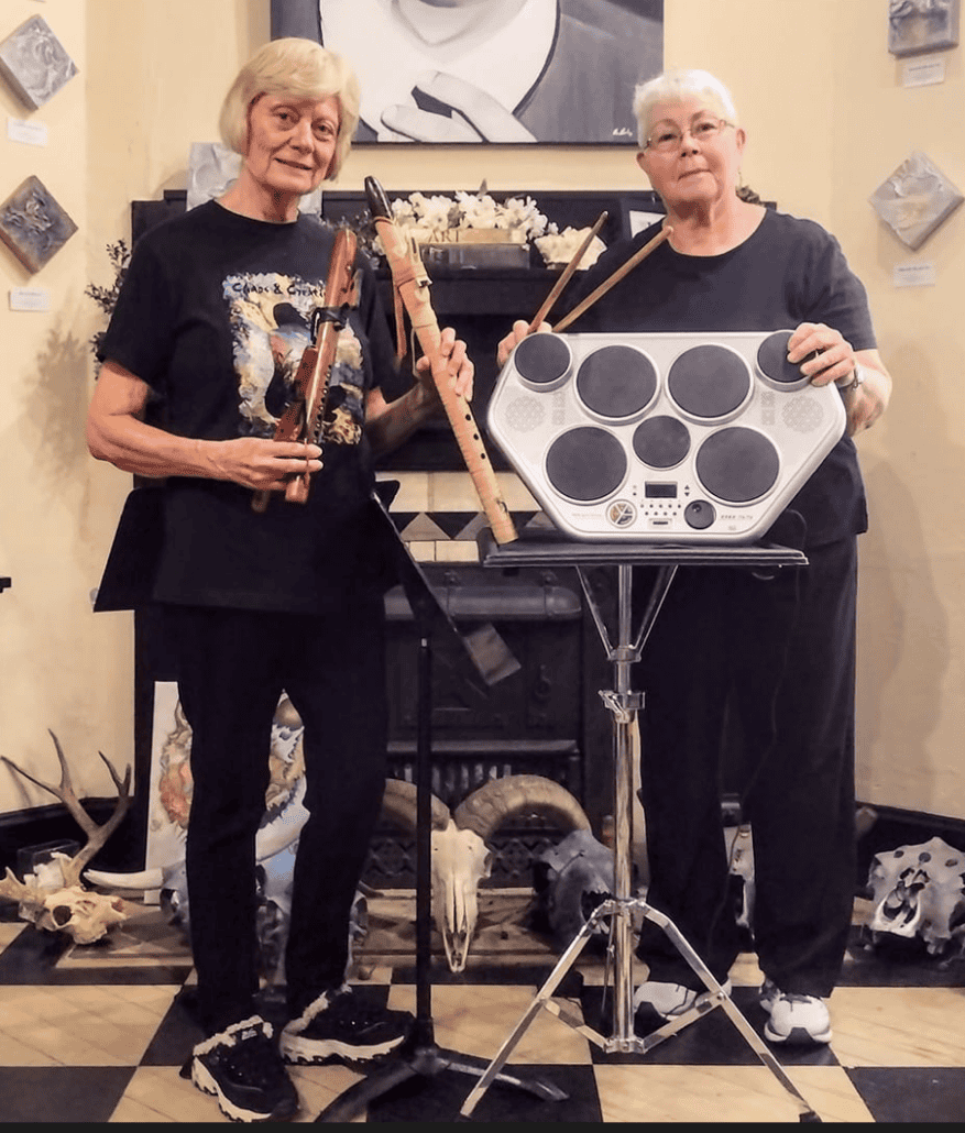Sandi Horton and Debbie Brock with their instruments